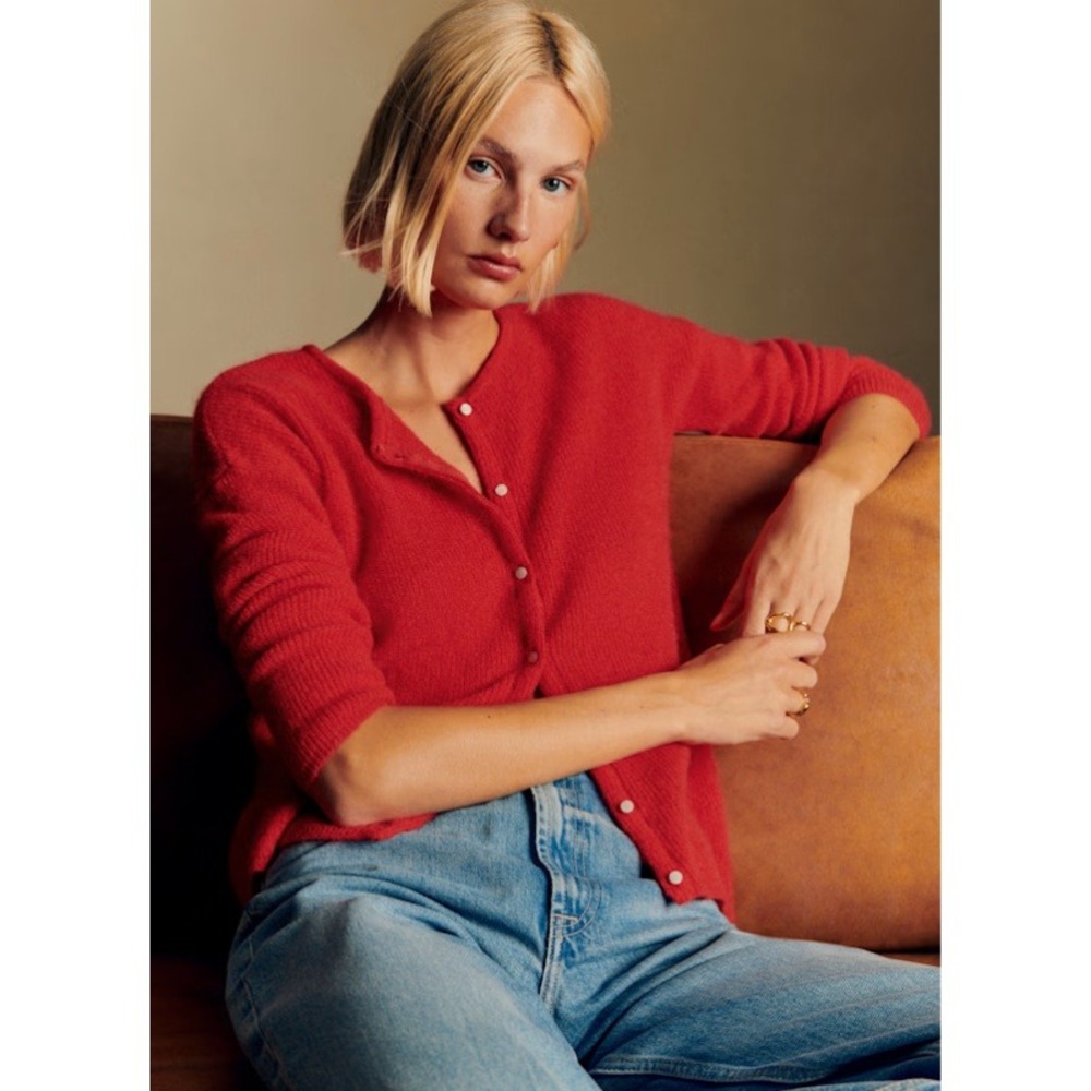 Sezane Gaspard Cardigan Rouge Red Mohair Alpaca Knit Sweater Size Small NWT